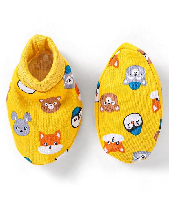 Babyhug 100% Cotton Mittens & Booties Set Animal Print - Yellow