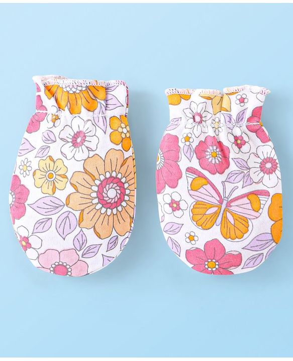 Babyhug 100% Cotton Mittens & Booties Floral Print - Multicolour
