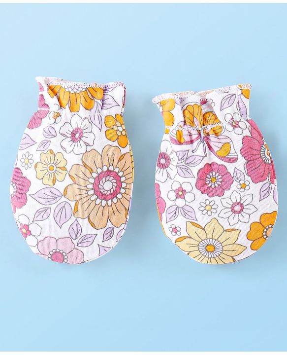 Babyhug 100% Cotton Mittens & Booties Floral Print - Multicolour