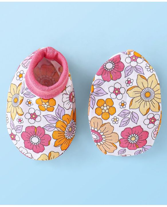 Babyhug 100% Cotton Mittens & Booties Floral Print - Multicolour