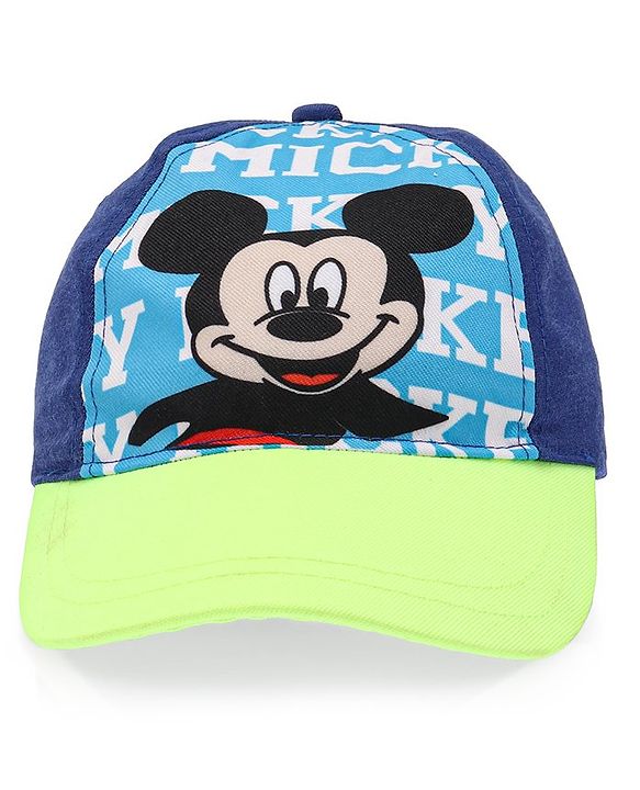 Babyhug Disney Cotton Summer Cap With Mickey Mouse Graphics - Blue & Green