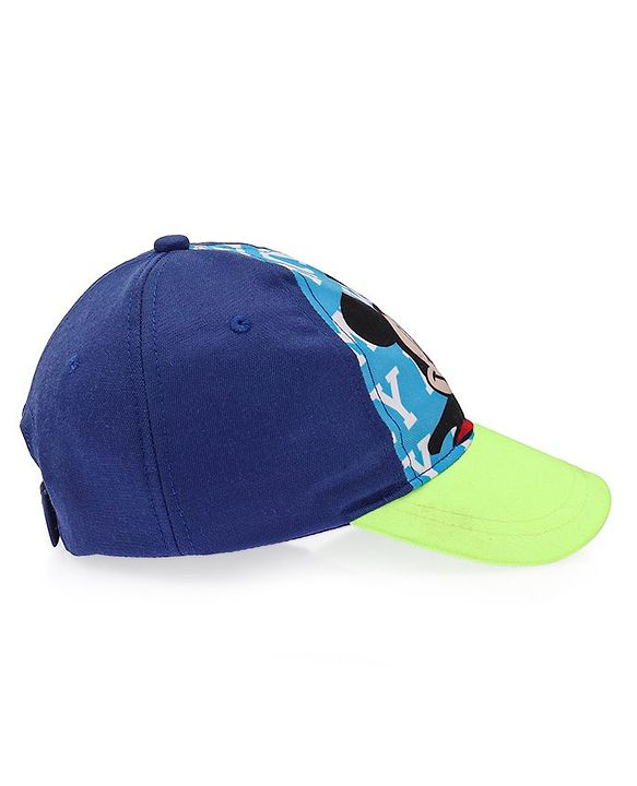 Babyhug Disney Cotton Summer Cap With Mickey Mouse Graphics - Blue & Green