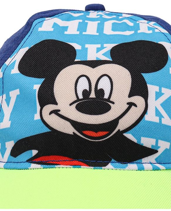 Babyhug Disney Cotton Summer Cap With Mickey Mouse Graphics - Blue & Green