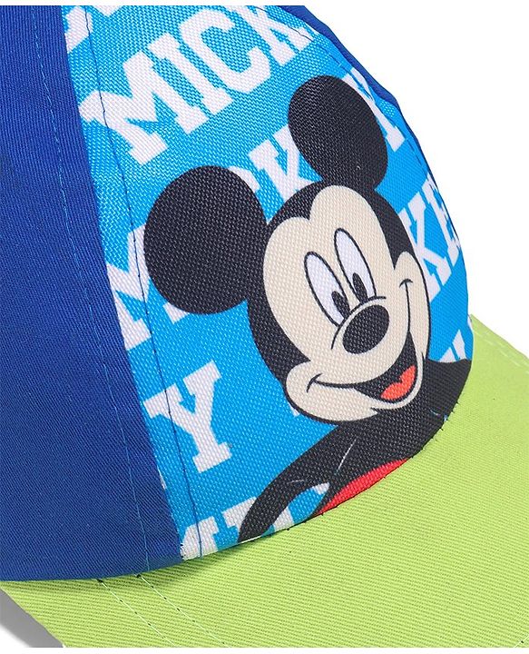 Babyhug Disney Cotton Summer Cap With Mickey Mouse Graphics - Blue & Green