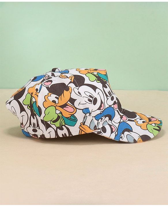 Babyhug Disney Cotton Summer Cap With Mickey Mouse Family All Over Print - Multicolor