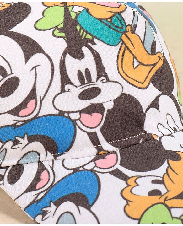 Babyhug Disney Cotton Summer Cap With Mickey Mouse Family All Over Print - Multicolor