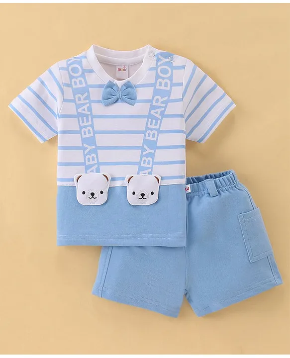Buy WOW Clothes Cotton Knit Half Sleeves Striped T-Shirt & Shorts 