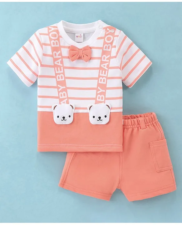 Buy WOW Clothes Cotton Knit Half Sleeves Striped T-Shirt & Shorts 