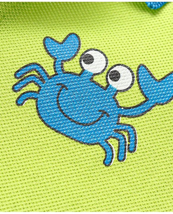 Babyhug Cotton Knit Half Sleeves Polo T-Shirt with Crab Print - Green