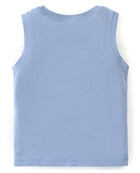 Babyhug Cotton Knit  Sleeveless Tank T-Shirt with Camper Van Print - Blue