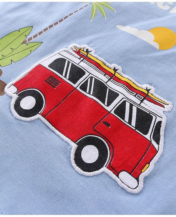 Babyhug Cotton Knit  Sleeveless Tank T-Shirt with Camper Van Print - Blue