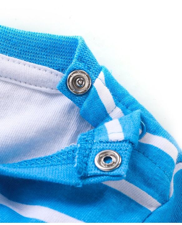 Babyhug Single Jersey Knit Beach Theme Dungaree with Striped Half Sleeves T-Shirt - Blue