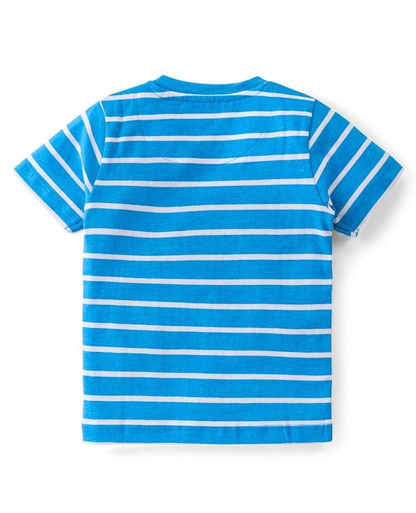 Babyhug Single Jersey Knit Beach Theme Dungaree with Striped Half Sleeves T-Shirt - Blue