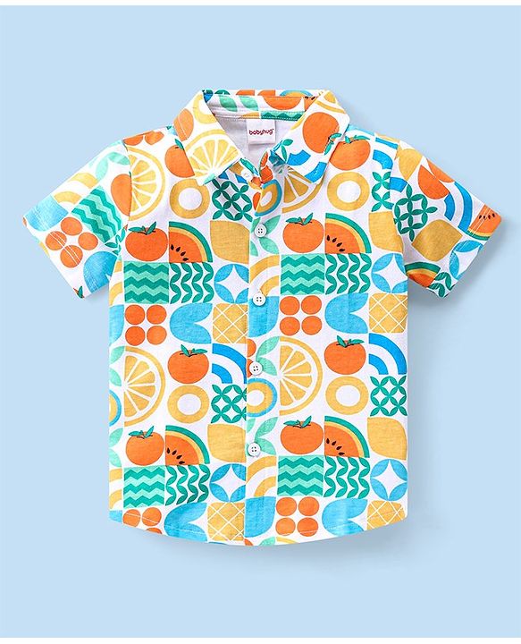 Babyhug Single Jersey Knit Half Sleeves Shirt & Shorts Set With Fruit Print -Multicolor