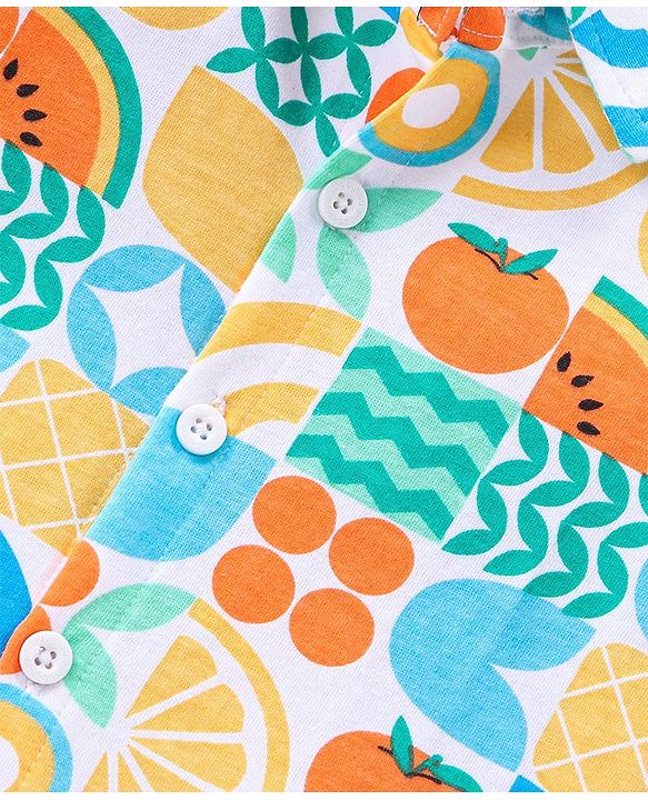 Babyhug Single Jersey Knit Half Sleeves Shirt & Shorts Set With Fruit Print -Multicolor