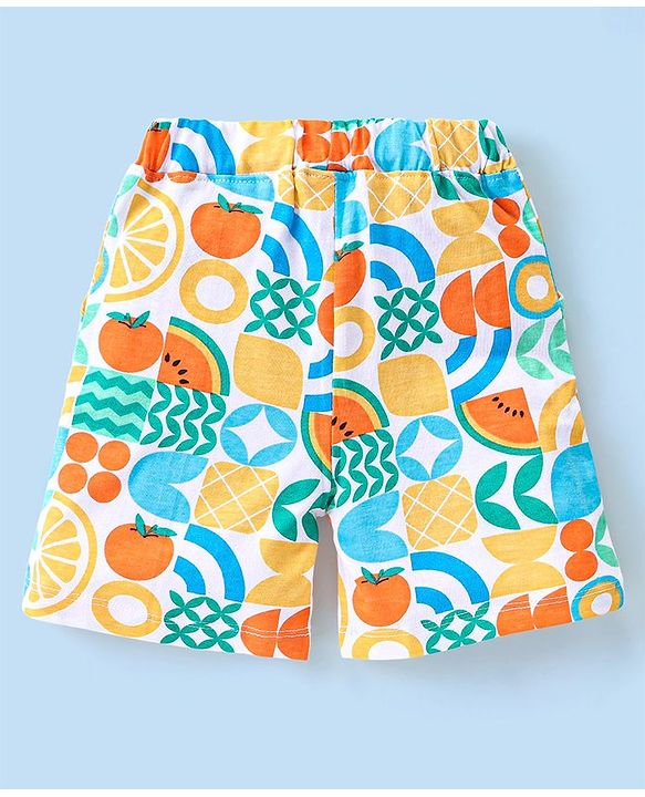 Babyhug Single Jersey Knit Half Sleeves Shirt & Shorts Set With Fruit Print -Multicolor