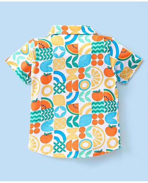 Babyhug Single Jersey Knit Half Sleeves Shirt & Shorts Set With Fruit Print -Multicolor