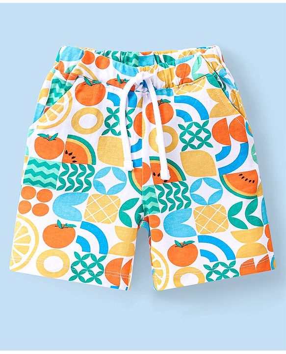 Babyhug Single Jersey Knit Half Sleeves Shirt & Shorts Set With Fruit Print -Multicolor