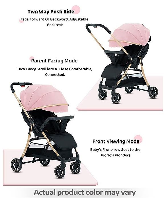 Babyhug Stroller with Reversible Handle Adjustable Backrest & Canopy - Blue| Concealed Link Brake| Suspension Wheels| Removable Food Tray