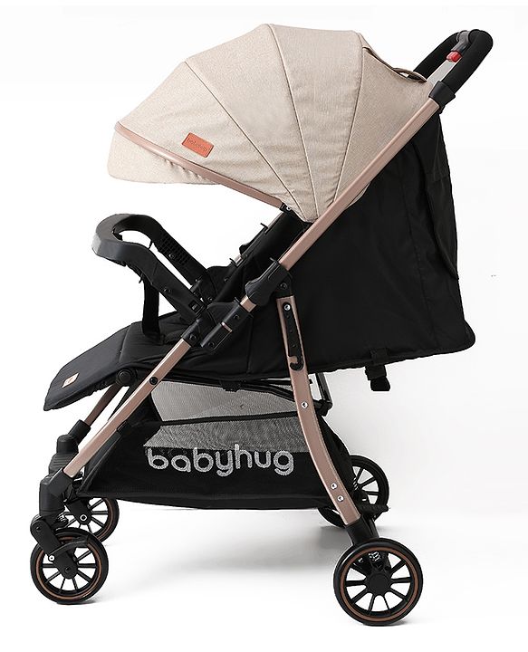 Babyhug Stroller with Reversible Handle Adjustable Backrest & Canopy - Blue| Concealed Link Brake| Suspension Wheels| Removable Food Tray