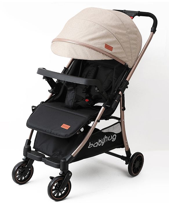 Babyhug Stroller with Reversible Handle Adjustable Backrest & Canopy - Blue| Concealed Link Brake| Suspension Wheels| Removable Food Tray