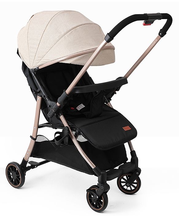Babyhug Stroller with Reversible Handle Adjustable Backrest & Canopy - Blue| Concealed Link Brake| Suspension Wheels| Removable Food Tray