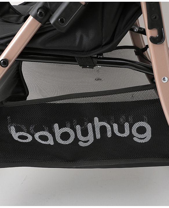 Babyhug Stroller with Reversible Handle Adjustable Backrest & Canopy - Blue| Concealed Link Brake| Suspension Wheels| Removable Food Tray