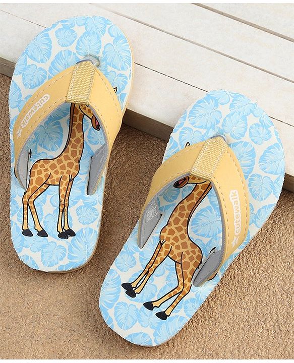 Cute Walk by Babyhug Slip On Flip Flops with Giraffe Print - Blue