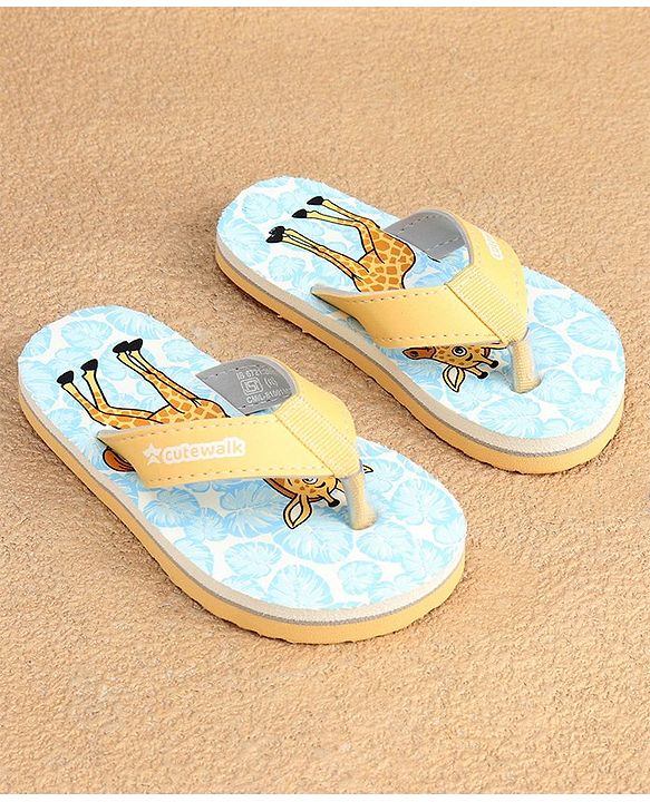 Cute Walk by Babyhug Slip On Flip Flops with Giraffe Print - Blue