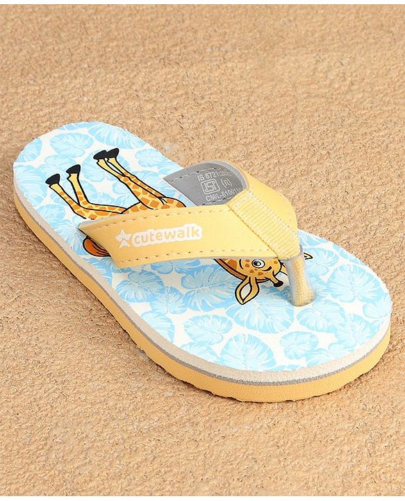 Cute Walk by Babyhug Slip On Flip Flops with Giraffe Print - Blue