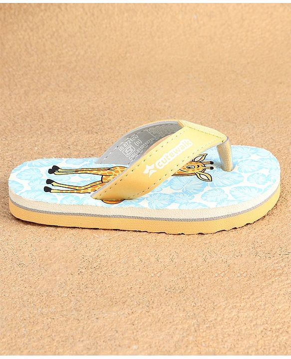 Cute Walk by Babyhug Slip On Flip Flops with Giraffe Print - Blue