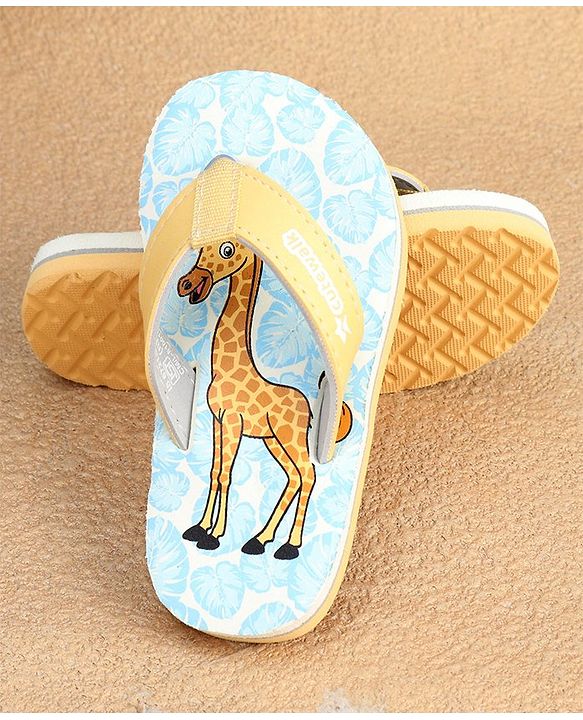 Cute Walk by Babyhug Slip On Flip Flops with Giraffe Print - Blue