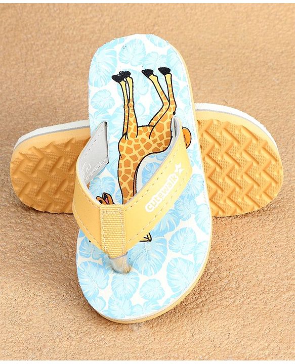 Cute Walk by Babyhug Slip On Flip Flops with Giraffe Print - Blue