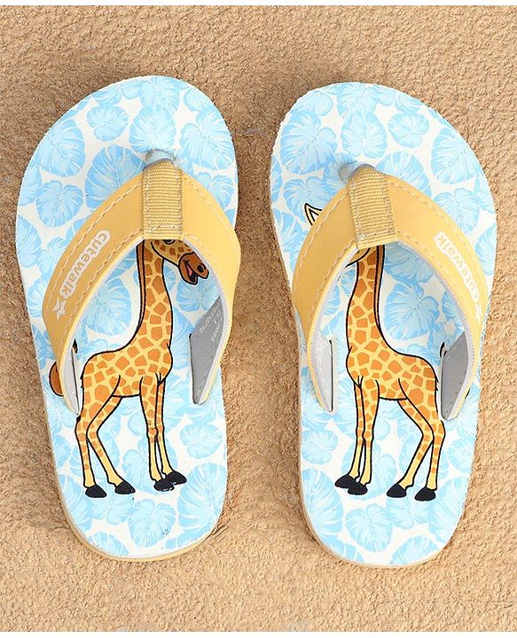 Cute Walk by Babyhug Slip On Flip Flops with Giraffe Print - Blue