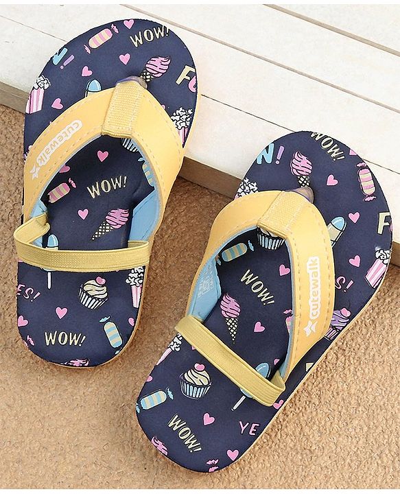 Cute Walk by Babyhug  Flip Flops with Back Strap Heart Print - Blue