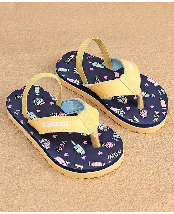 Cute Walk by Babyhug  Flip Flops with Back Strap Heart Print - Blue