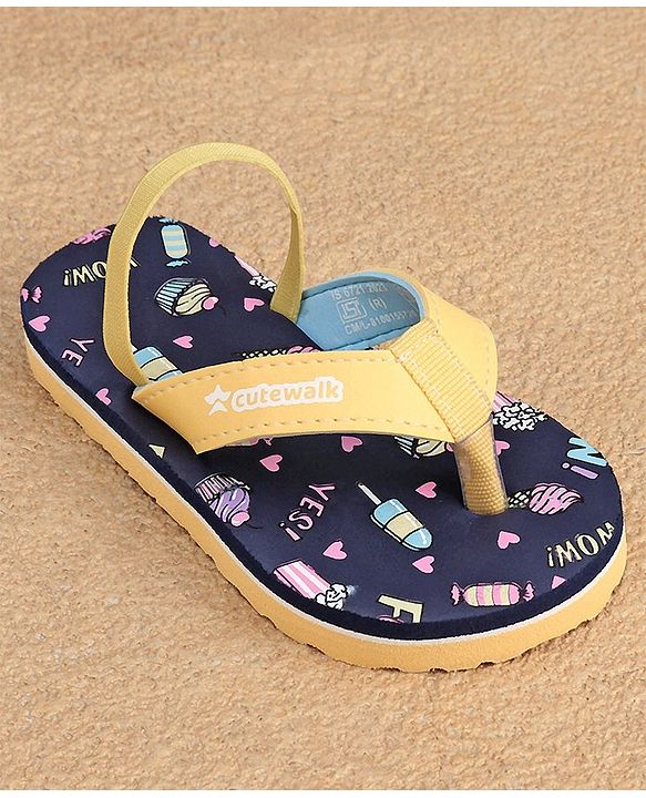 Cute Walk by Babyhug  Flip Flops with Back Strap Heart Print - Blue