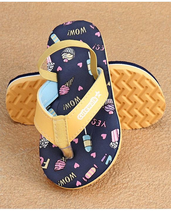 Cute Walk by Babyhug  Flip Flops with Back Strap Heart Print - Blue