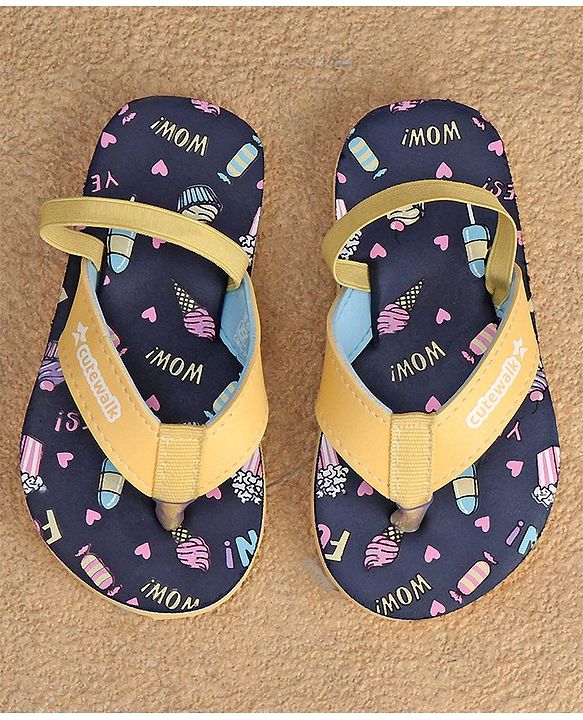 Cute Walk by Babyhug  Flip Flops with Back Strap Heart Print - Blue