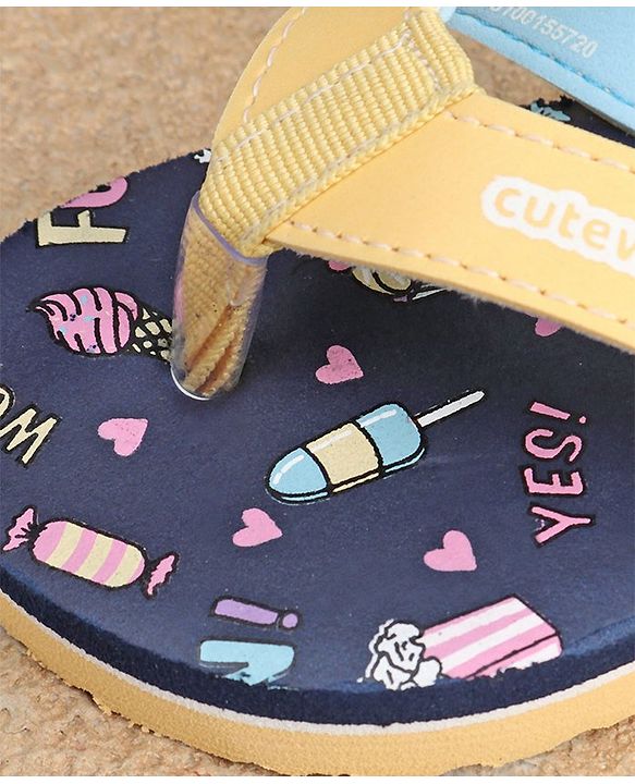 Cute Walk by Babyhug  Flip Flops with Back Strap Heart Print - Blue