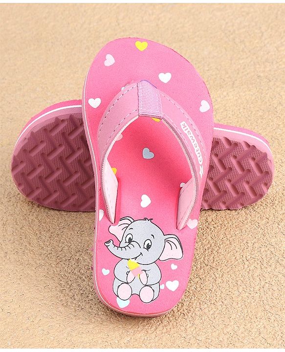Cute Walk by Babyhug Slip On Flip Flops with Elephant & Heart Print - Pink