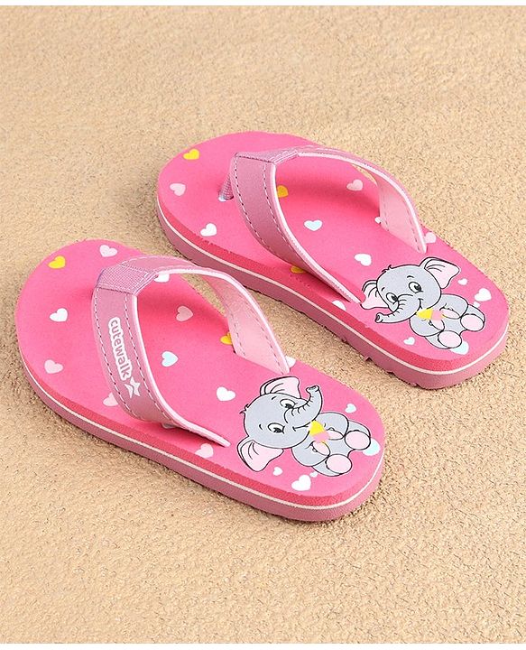 Cute Walk by Babyhug Slip On Flip Flops with Elephant & Heart Print - Pink
