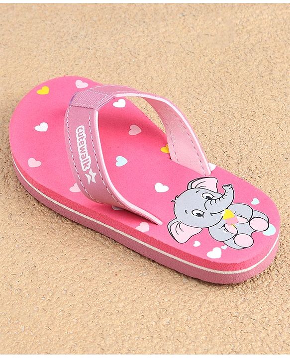 Cute Walk by Babyhug Slip On Flip Flops with Elephant & Heart Print - Pink