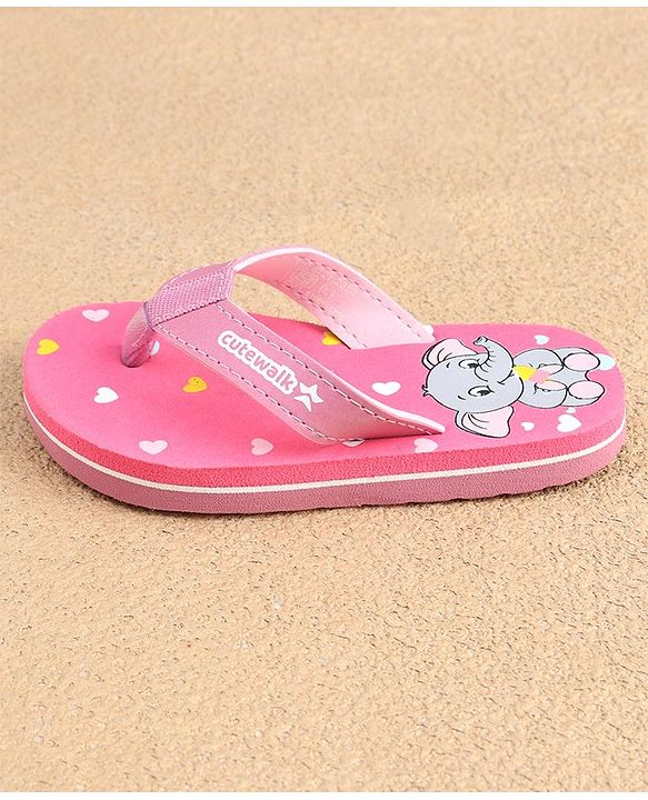 Cute Walk by Babyhug Slip On Flip Flops with Elephant & Heart Print - Pink