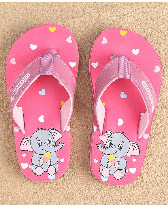 Cute Walk by Babyhug Slip On Flip Flops with Elephant & Heart Print - Pink