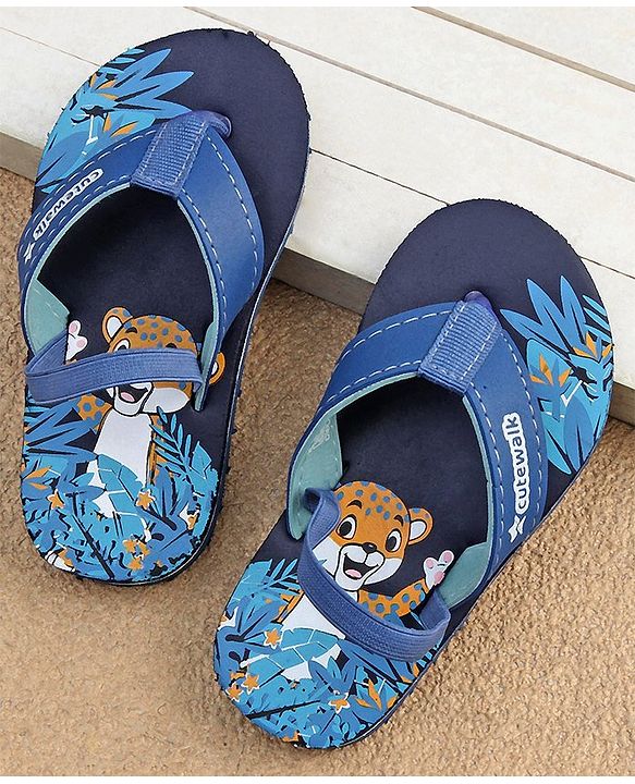 Cute Walk by Babyhug  Flip Flops with Back Strap Animal Print - Blue