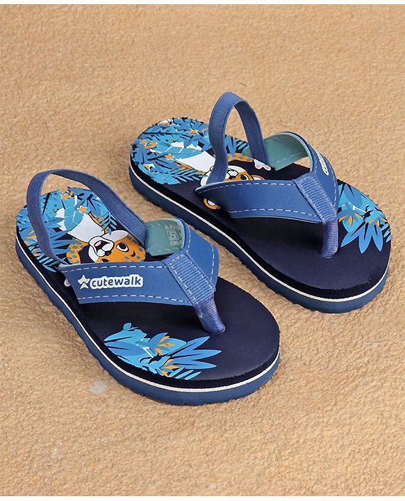 Cute Walk by Babyhug  Flip Flops with Back Strap Animal Print - Blue