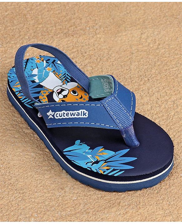 Cute Walk by Babyhug  Flip Flops with Back Strap Animal Print - Blue