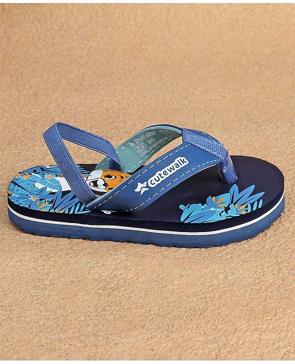 Cute Walk by Babyhug  Flip Flops with Back Strap Animal Print - Blue