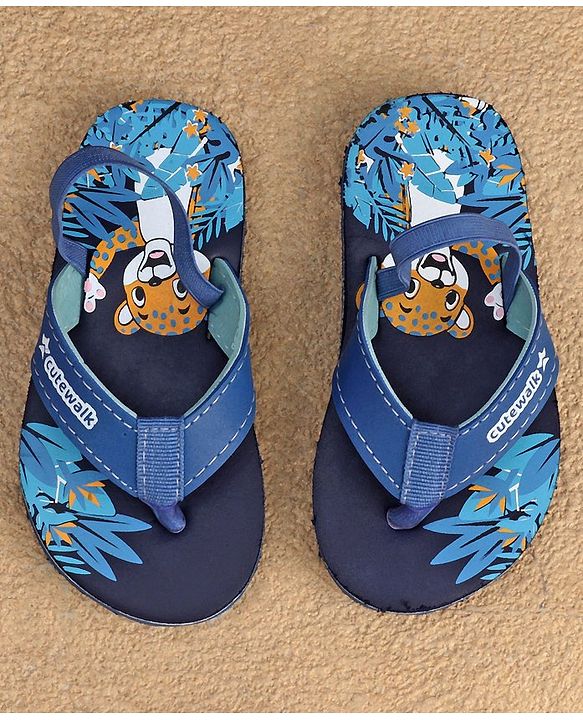 Cute Walk by Babyhug  Flip Flops with Back Strap Animal Print - Blue